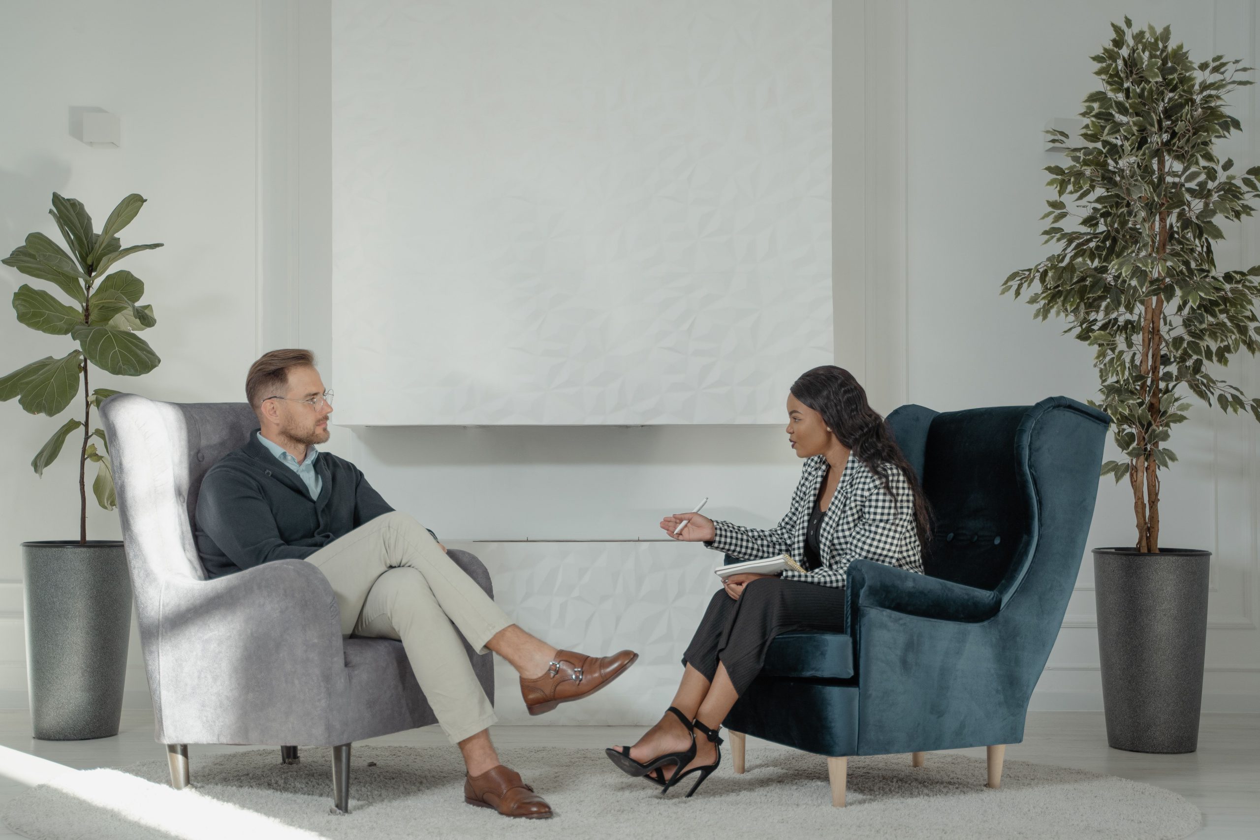 Two adults having a mental health counseling session